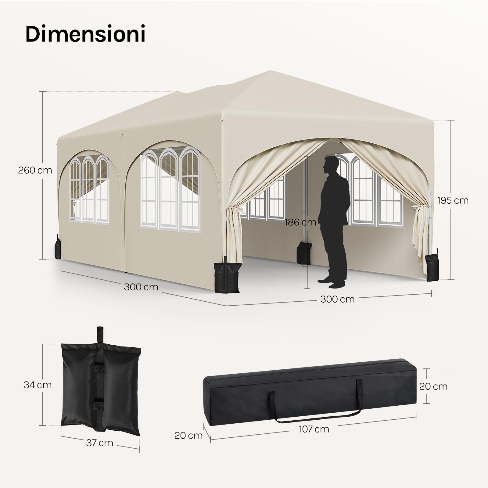 WOLTU Gazebo pieghevole Giardin 3x6m Pop Up da 3x6m con Pannelli Laterali Beige