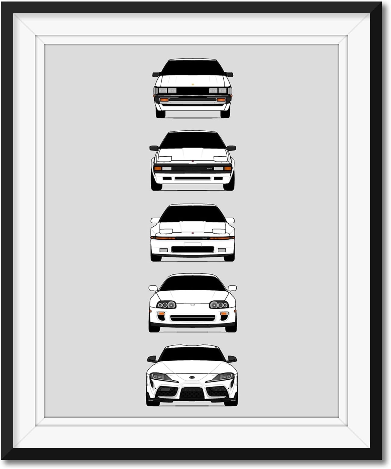 Custom Car Posters Handmade Poster compatible with Toyota Supra Generations and Print of Toyota Supra - White, 8x10" Satin Print (Unframed) - Gift for Car Enthusiast