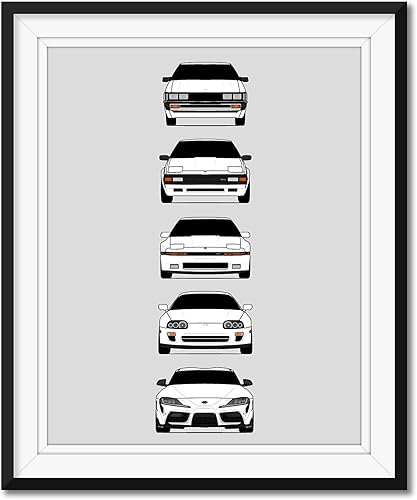 Handmade Poster compatible with Toyota Supra Generations and Print of Toyota Supra - White, 8x10" Satin Print (Unframed) - Gift for Car Enthusiast