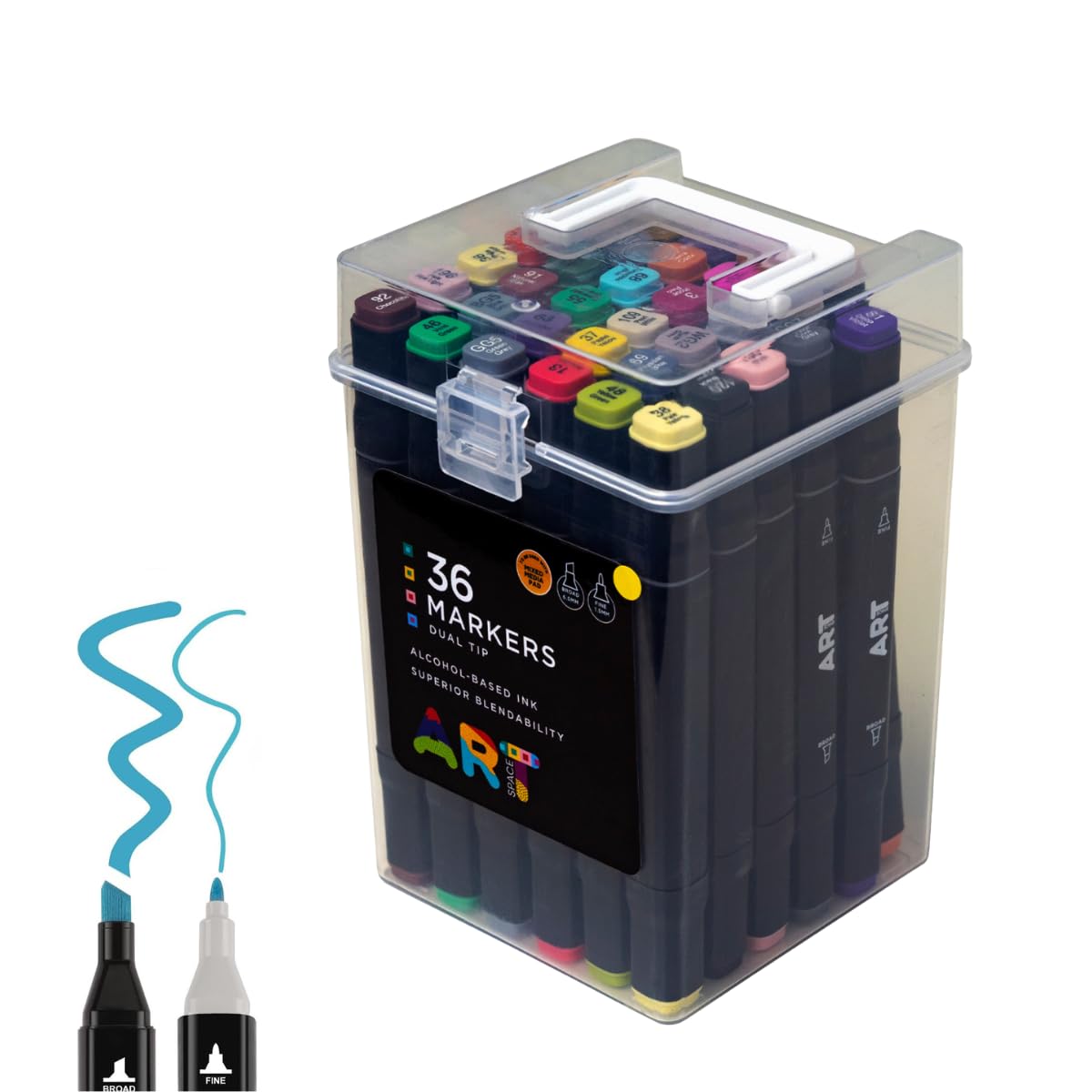 Artspace 36 Dual Tip Markers with Carrying Handle Fine & Broad Tip Colouring Pens for Adults Colouring Books Drawing Painting Sketching Highlighting