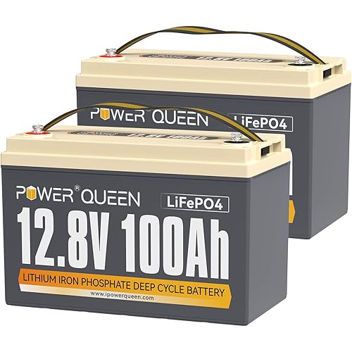 Power Queen 2 Pack 12.8V 100Ah LiFePO4 Battery, Built-in 100A BMS, Lithium Battery 2560Wh, Up to 15000+ Cycles, Support in Series/Parallel, widely used for Solar Home System, RV, Off-grid Life