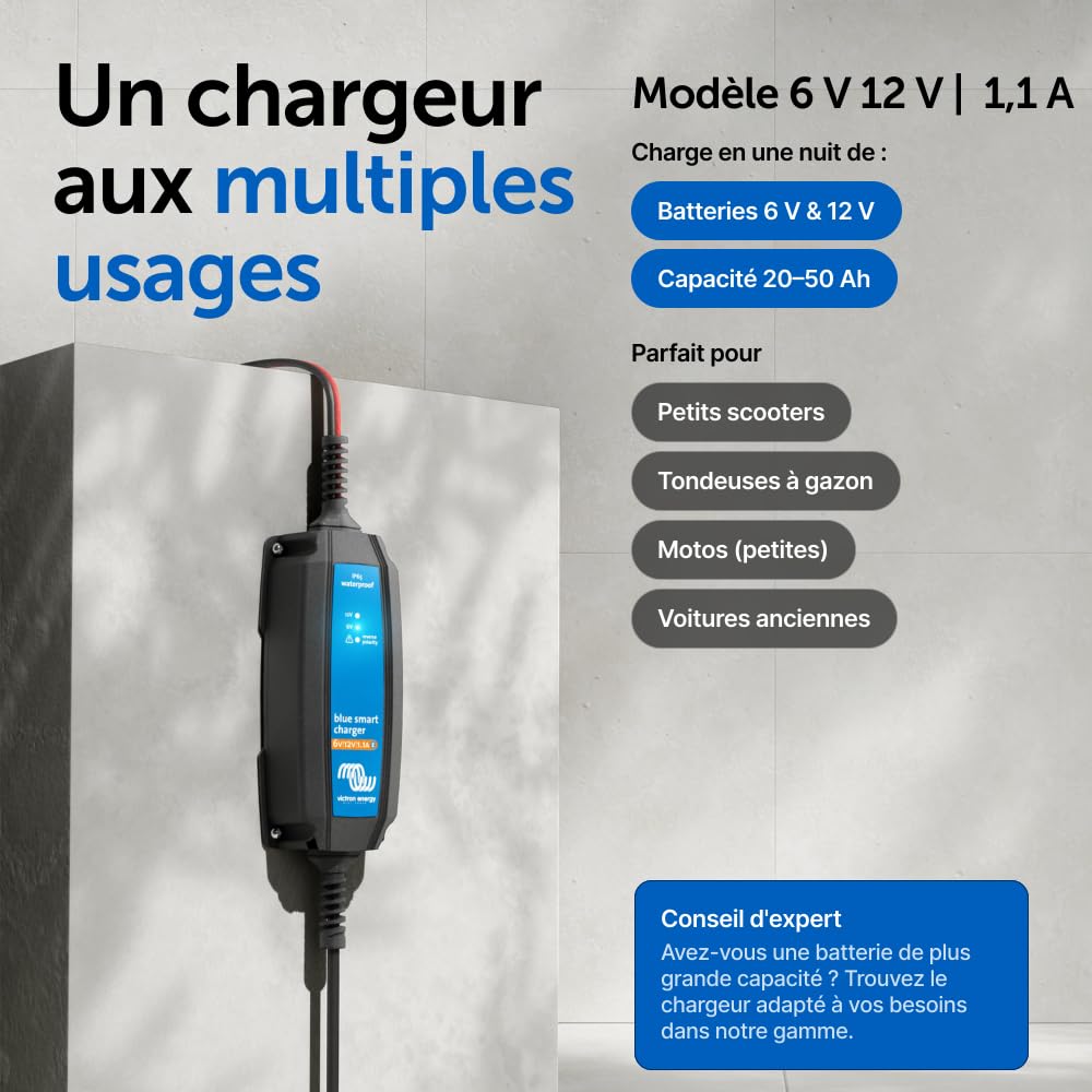 Victron Energy Blue Smart IP65 6/12-Volt 1.1 amp 230V Chargeur de Batterie, Bluetooth (CEE 7/16