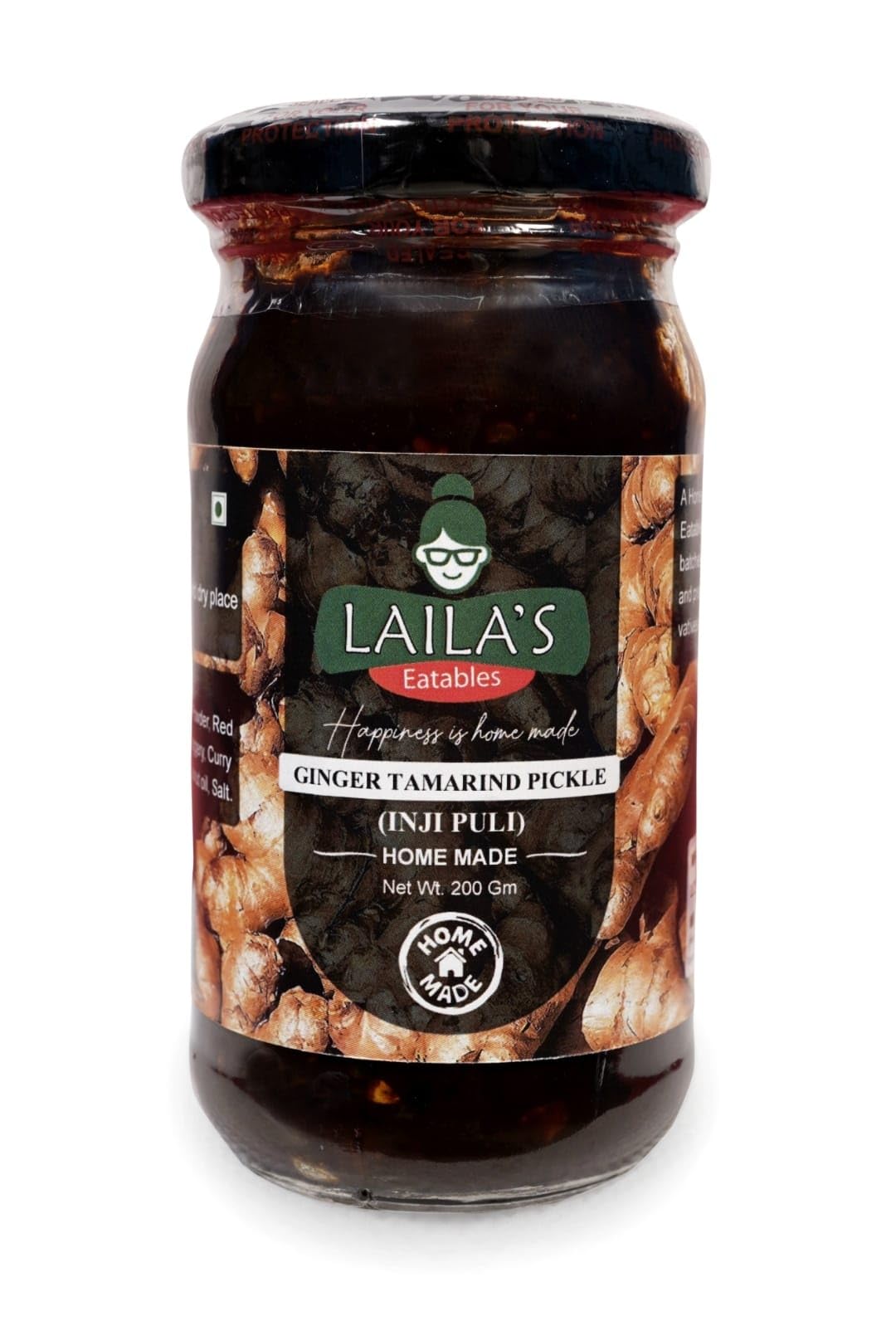 Laila's Eatables Kerala Homemade Ginger Tamarind (Inji Puli) Pickle - 200 GM | No preservatives or chemicals | Hot & Spicy