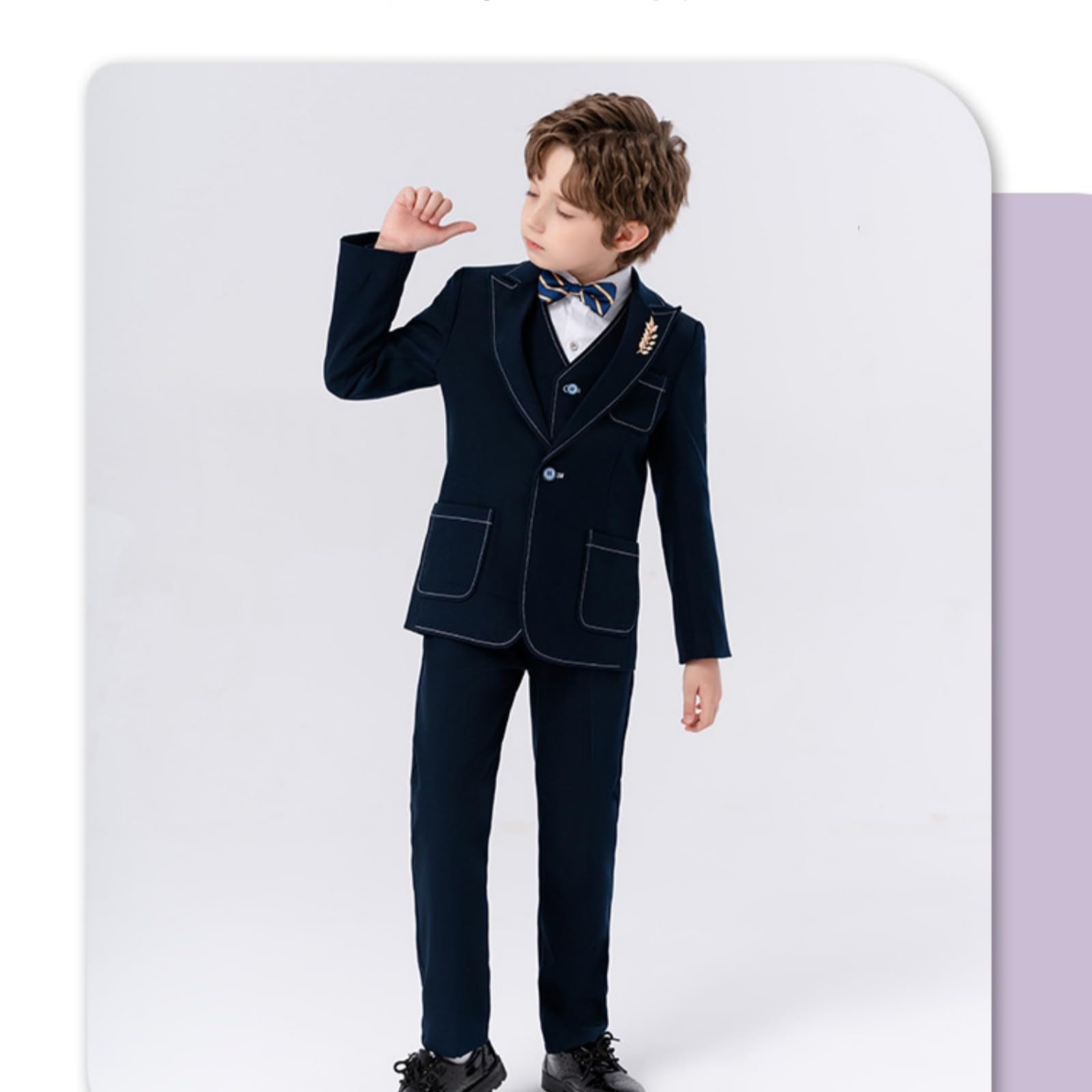 Generisch Chándal para niños y niños, ropa deportiva, juego de chándal para niños, niños, primavera, a cuadros, camisa de manga larga, pantalones, abrigo, pajarita trajes, 6 piezas