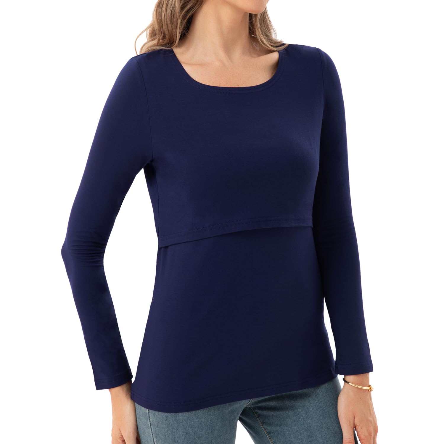 Bearsland Camicia da allattamento da donna, a maniche lunghe, girocollo, per allattamento