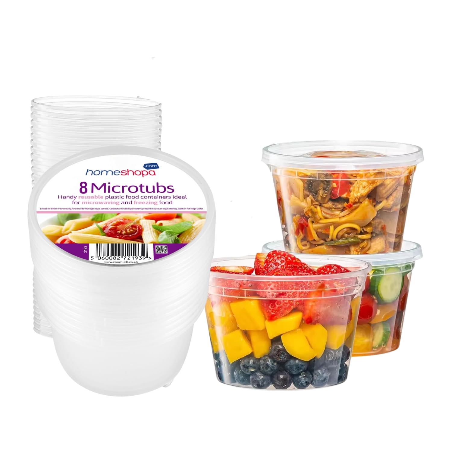 HOMESHOPA Plastic Food Storage Containers, 8 Pack 550ml Round Microwave Clear Container with Lids, BPA Free Stackable Airtight Reusable, Dishwasher & Freezer Safe, Meal Prep Takeaway Tubs