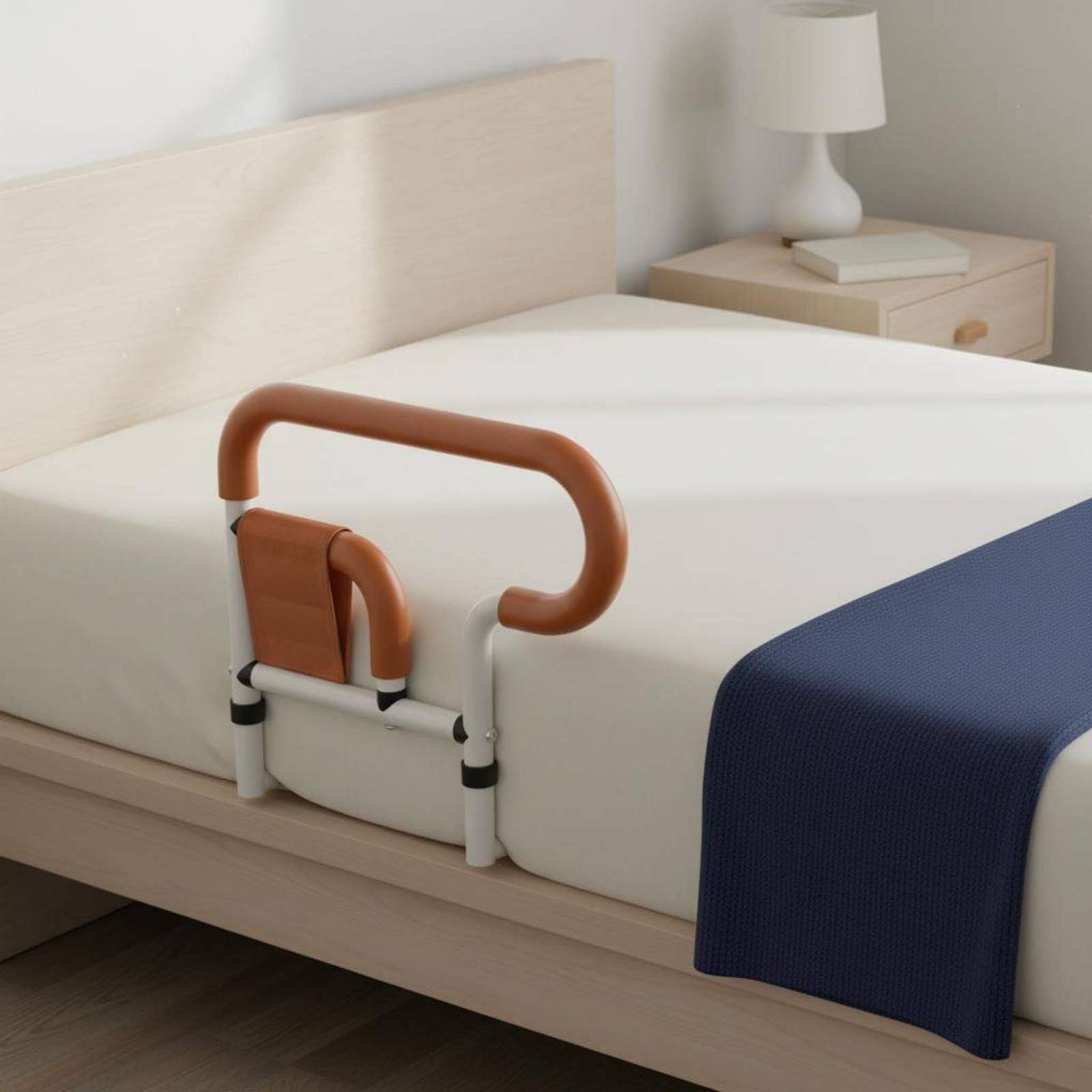 Oshhni de para Cama con Mango Ergonómico Barra Auxiliar Soporte Antideslizante y Base Estable Adecuada para Adultos Mayores con Movilidad Reducida, Org L-Forma 3-Marchas