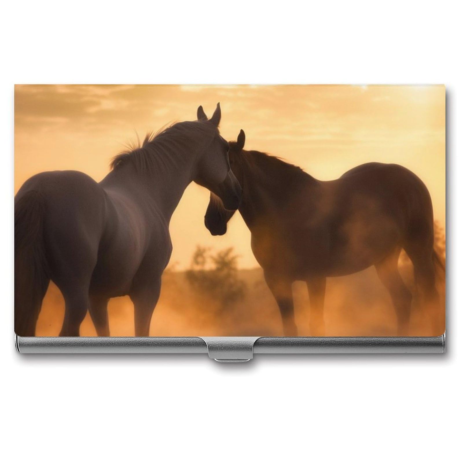 BTCOWZRV Horses In Love Business Card Holder Metal Slim Business Card Case, Pocket Card Holder for Men Women Purse Name Card Holder Stainless Steel Wallet Credit ID Case for Office