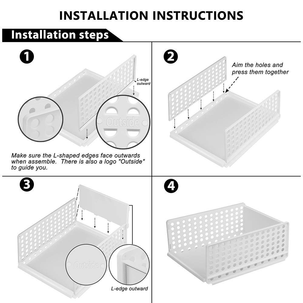 Wardrobe Storage Box ,4Pack Plastic Wardrobe Organizer Stackable