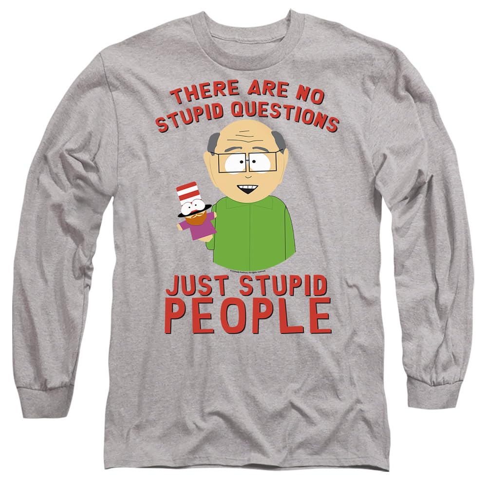 South Park No Stupid Questions Mens Long Sleeve T Shirt, Athletic Heather, XX-Large
