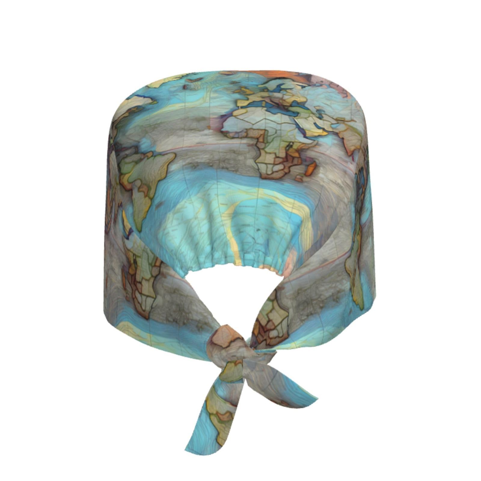 DDCXZPP Breathable Work Hat Cartoon World map Pattern Adjustable Comfortable Chef Hat for Women & Men Black