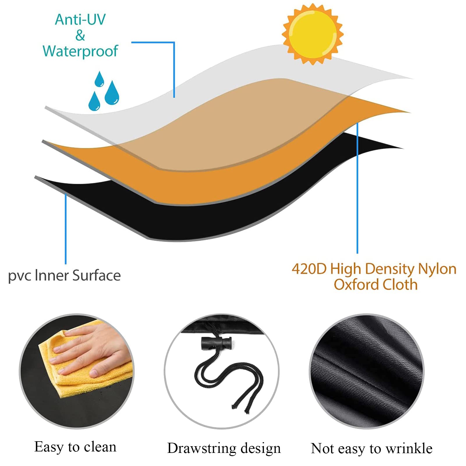 Copertura impermeabile per mobili da giardino, 90 x 90 x 75 cm, protezione per tavolo rettangolare in tessuto Oxford traspirante, protezione per mobili da giardino, protezione resistente alle