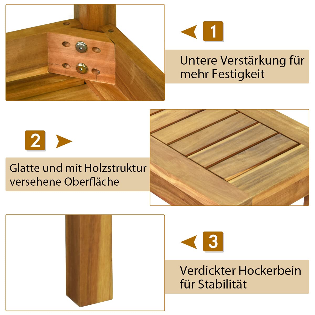 COSTWAY Gartenbank ohne Lehne, Sitzbank Holz wetterfest