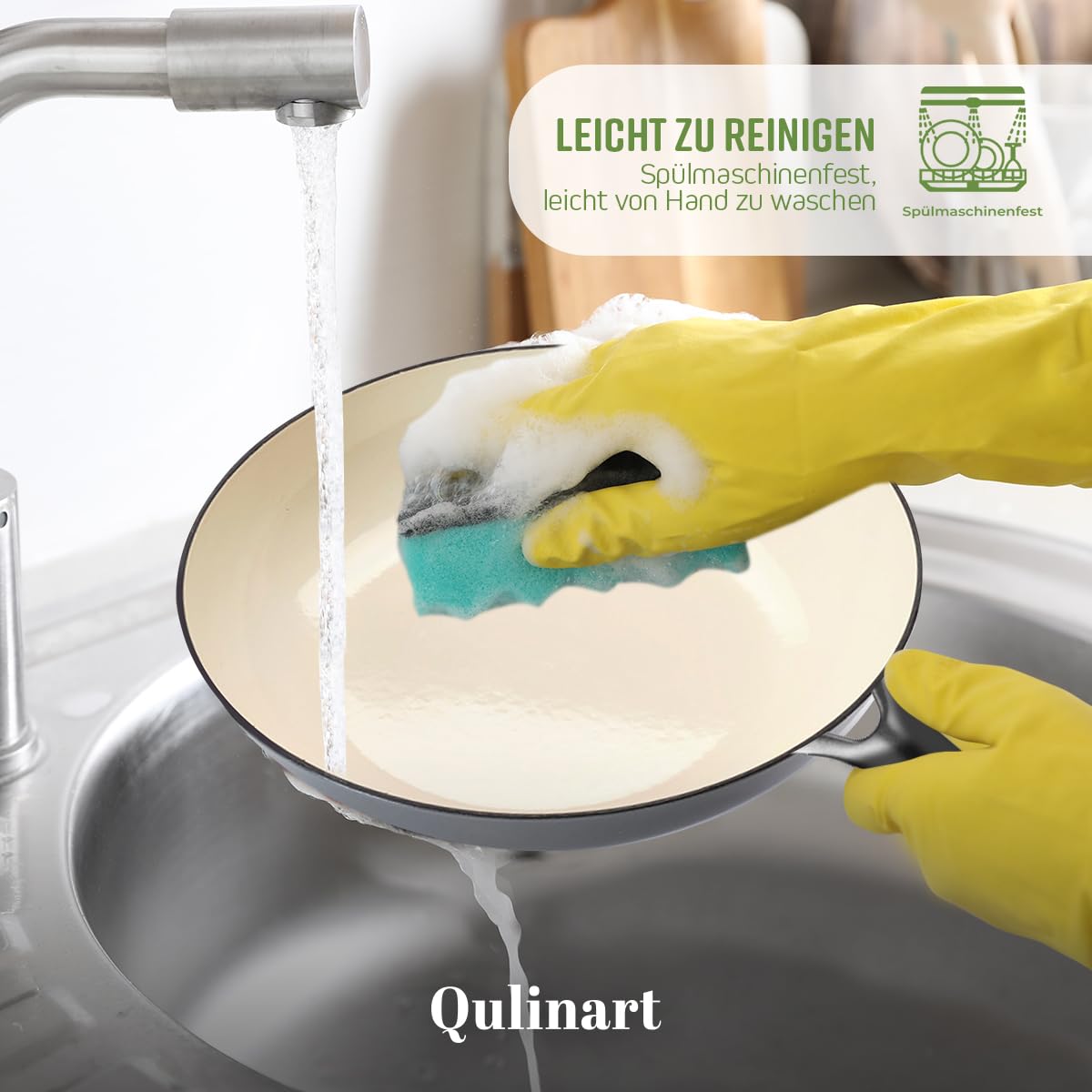 QULINART 3er-Set emaillierte Gusseisenpfannen, Wabenstruktur und Edelstahlgriffen, antihaftbeschichtet, PFOA-frei – für alle Herdarten geeignet, auch Induktion – Schwarz, Ø 20/24/28 cm