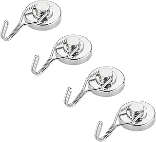 【4個セット】マグネット フック 磁石 フック 超強力 磁石付き ステンレス製 防錆 垂直耐荷重15kg 直径20mm キッチン オフィス 浴室 風呂 台所 レンジフード 冷蔵庫 玄関 オフィス 壁掛け用(シルバー)
