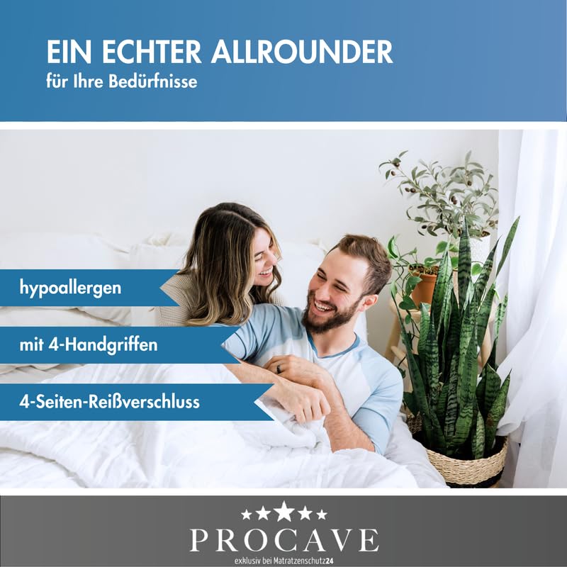 PROCAVE Lyocell Matratzenbezug versteppt, mit 4-Seiten Reißverschluss und 4 Handgriffen, 100% aus Deutschland in 140x200 cm für Matratzen-Höhe 20cm