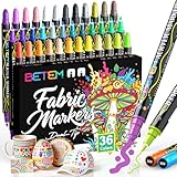 Betem 36 Colors Dual Tip Acrylic Paint Markers, Fabric Decorating Kits Premium Water-Based Acrylic Paint Pens Art Supplies for Fabric, Rock, Wood, Glass, Canvas, Ceramic, Teacher Appreciation Gift