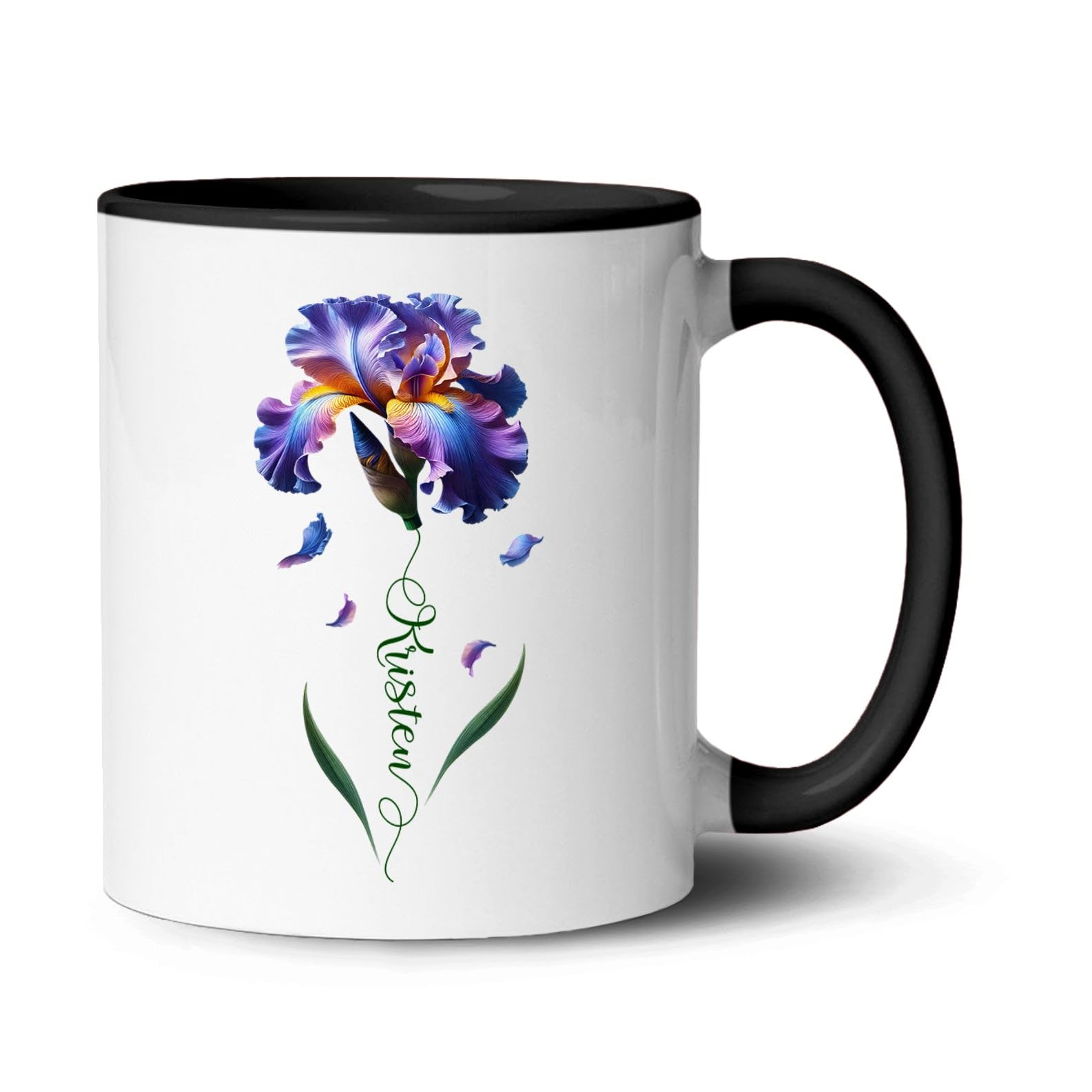 Customized Iris Accent Coffee Mug Gift for Iris Lover, Personalized Iris Flower Ceramic Mug 11oz, Iris Enthusiasts White Mug, Iris Cup for Friends Coworker, Flower Themed Mugs, Garden Lover Gifts