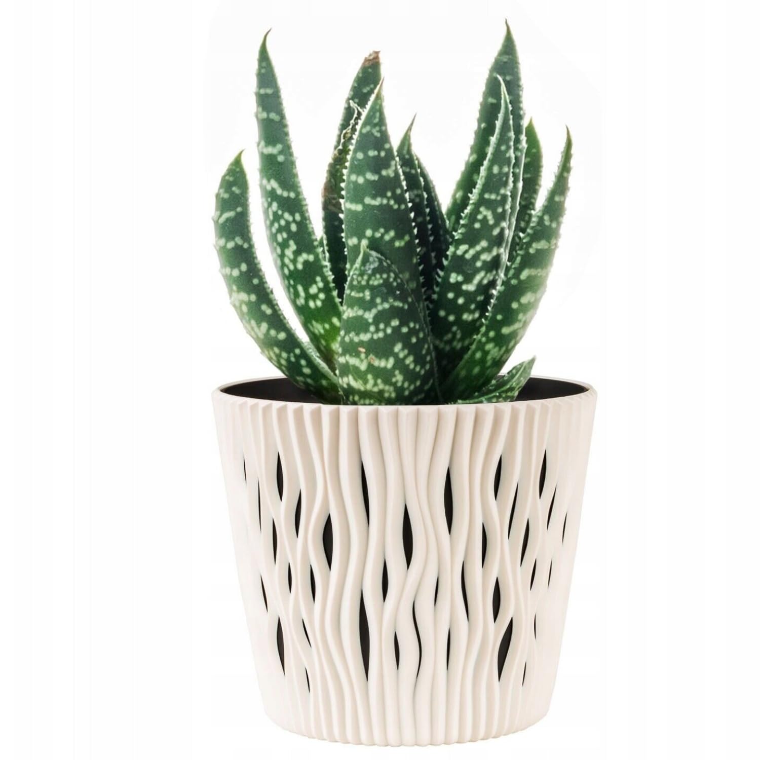 B2c Cream Indoor Plant Pots With Insert Plastic Flowerpot Small Large Planter Home Decor Wavy Grooves Texture Removable Insert (, 19Cm)