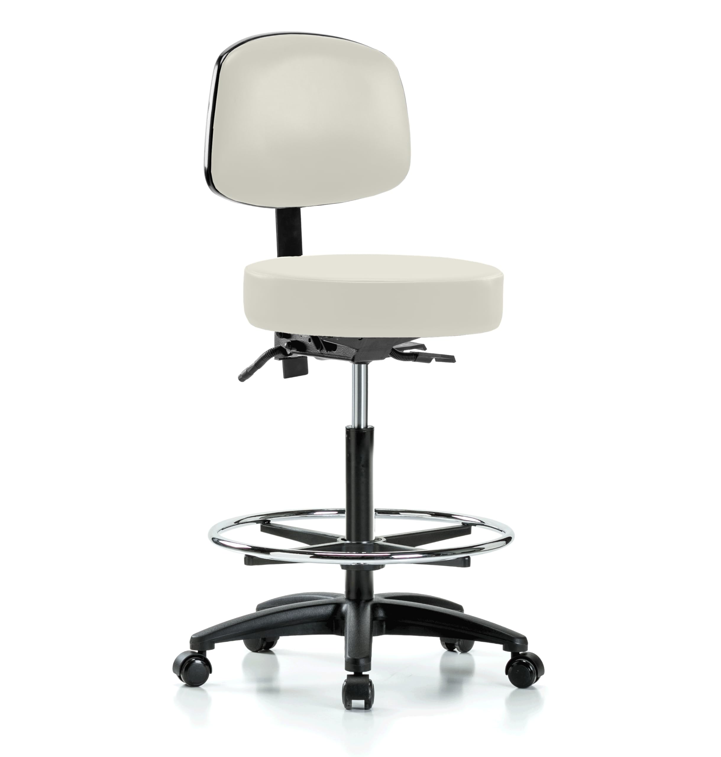 Perch Exam Stool with Foot Ring, Casters, 25-35", Off-White