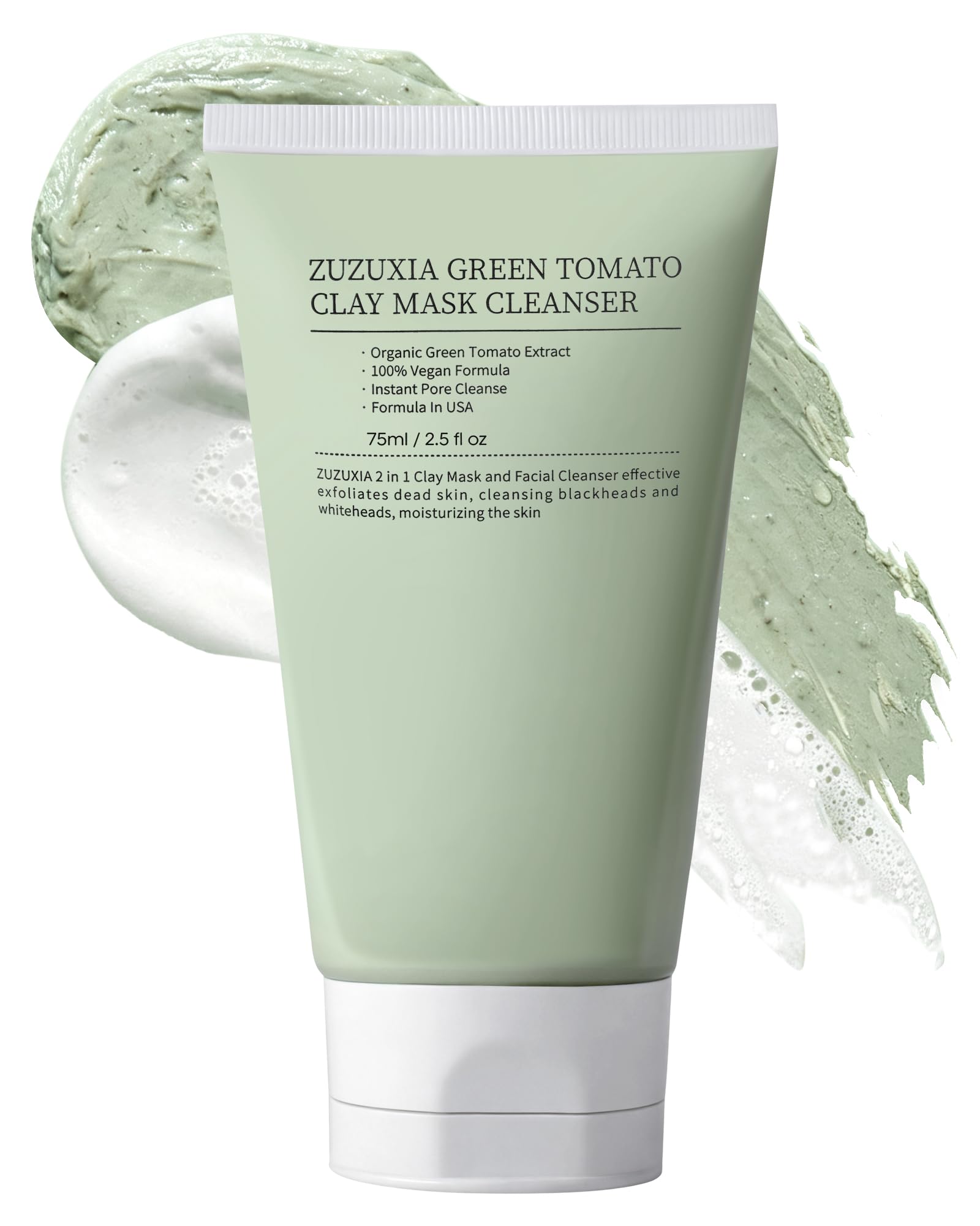 2-in-1 Green Tomato Clay Mask Cleanser for Women, 3 Fl Oz