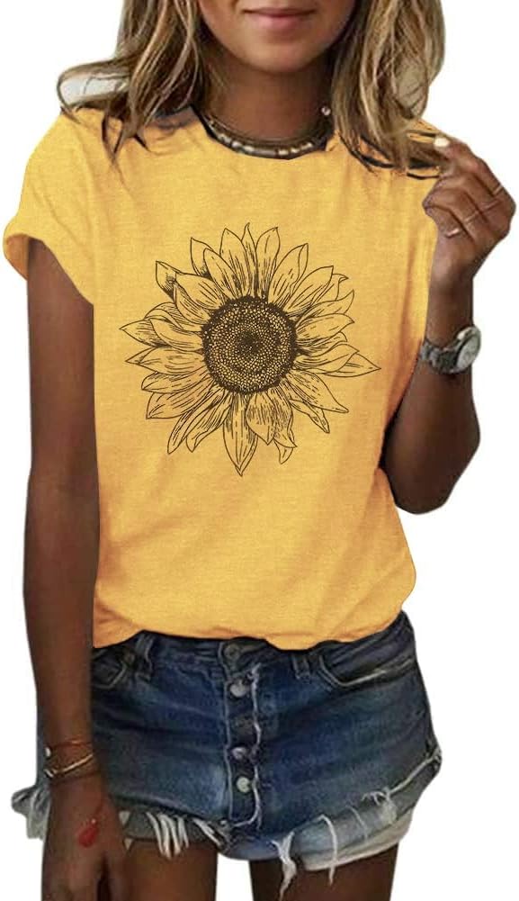 Chulianyouhuo Sunflower Graphic Shirt for Women Cute Flower Short Sleeve Ladies Tee Tops Teen Girls Casual T Shirt - Image 6