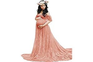 Plus Size Maternity Dress with Lace and Off-Shoulder Design, Perfect for Photography