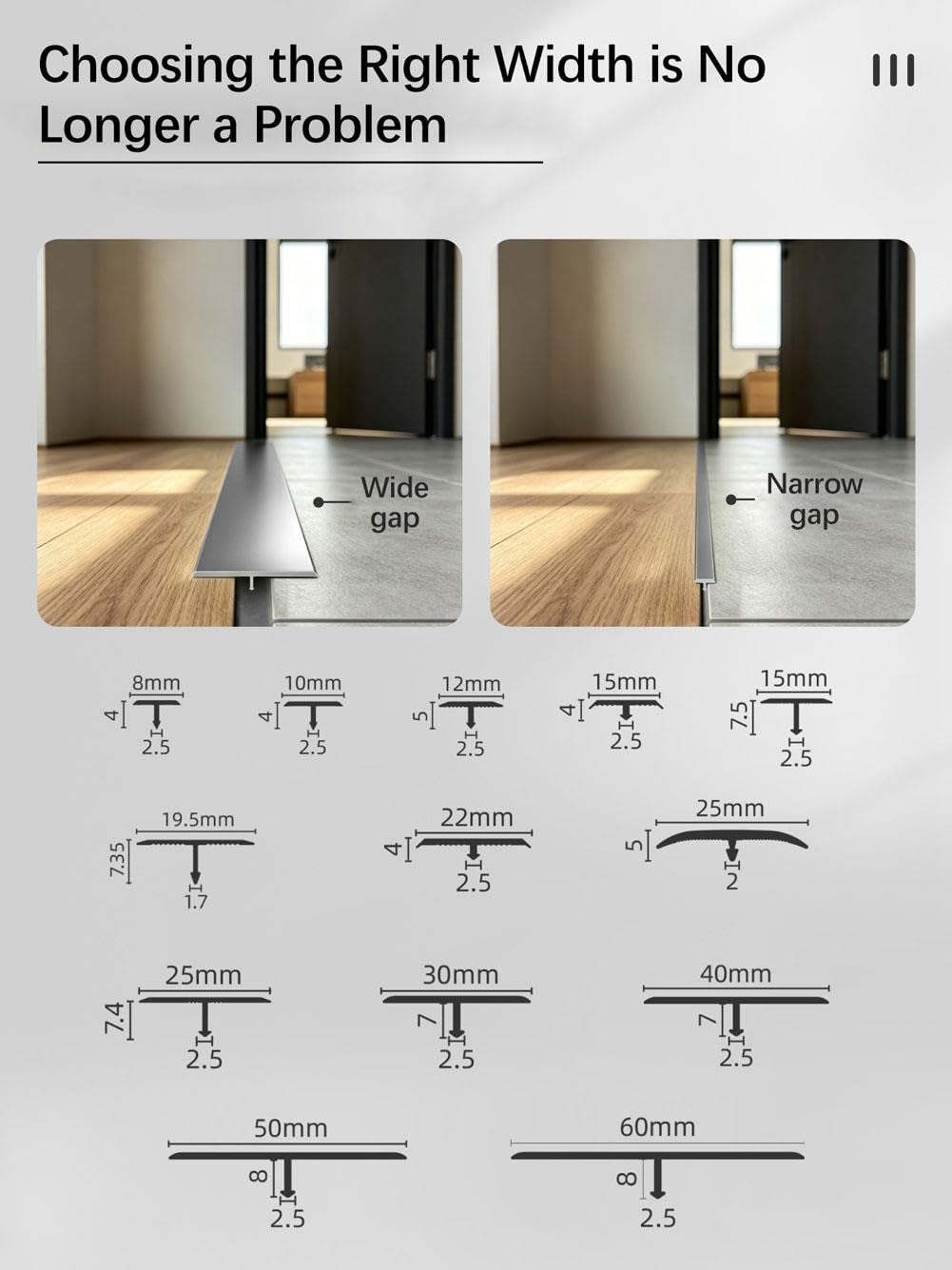 Profilé en T pour Sol Stratifié, Parquet, Bande de Transition Sol