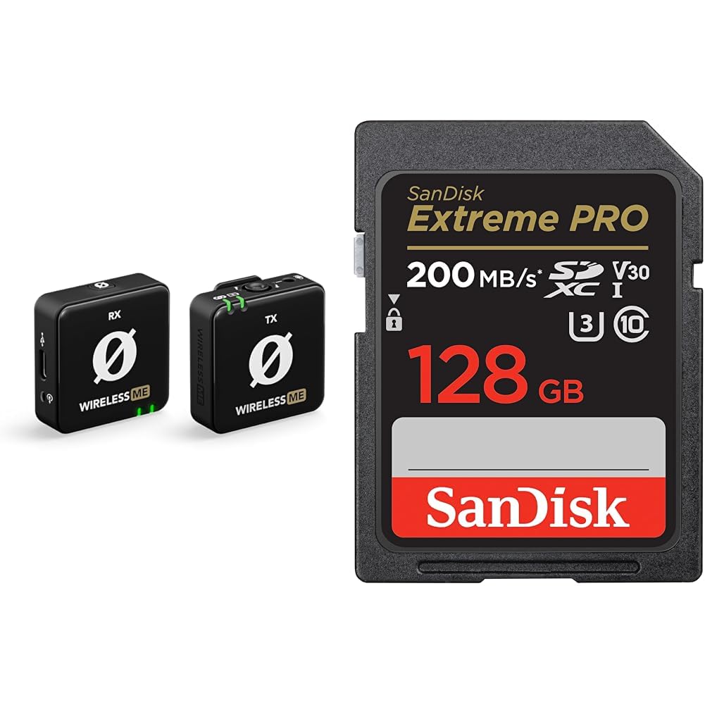 RØDE Wireless ME TX Ultra-kompakter Drahtlos-Mikrofonsystem & SanDisk Extreme PRO SDXC UHS-I Speicherkarte 128 GB