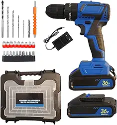 Furadeira e Parafusadeira De Impacto Com 2 Baterias 36V 2 em 1 Sem Fio Torque Ajustavel 127V/220V 10.000 Ma 340W
