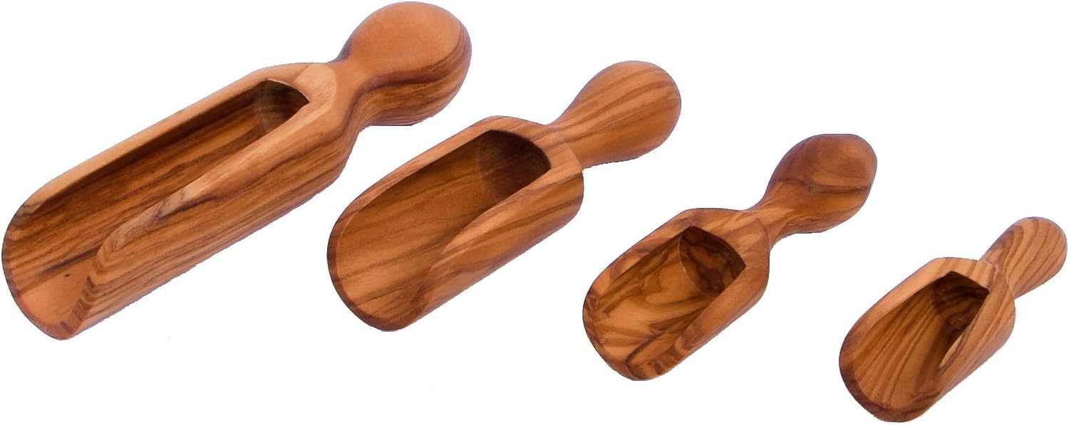 Olive Wood Scoop/Shovel - - Handmade Salt Spoon/Sugar Spoon - 4 Different Sizes - SkandWood (1, 1 for each size - 4 Different Scoops)