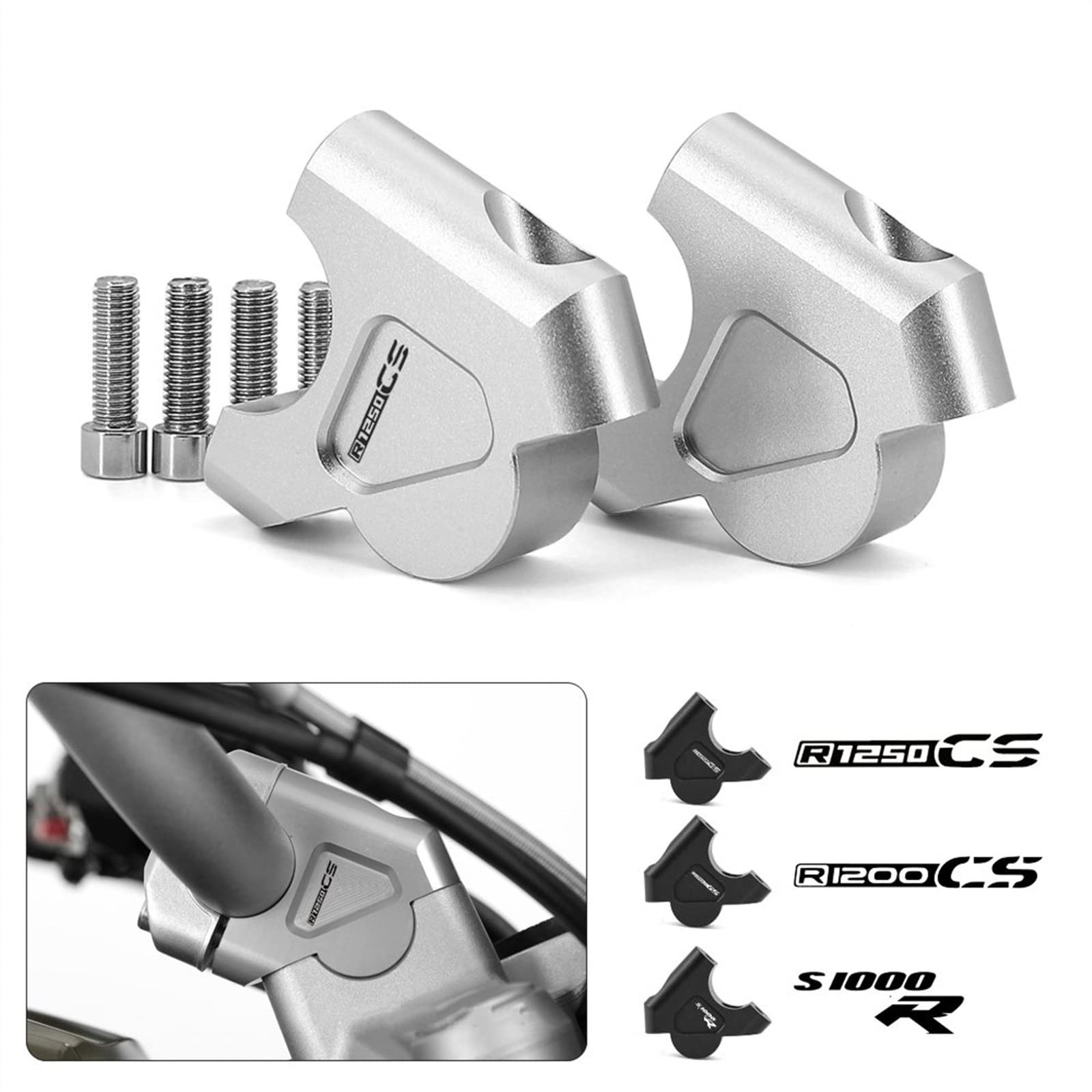 NIKKHO Manubrio Riser Moto 32MM Per BMW R 1200 GS LC R1200GS Adventure ADV R1250GS S1000XR, Alluminio Anodizzato Silver-GS