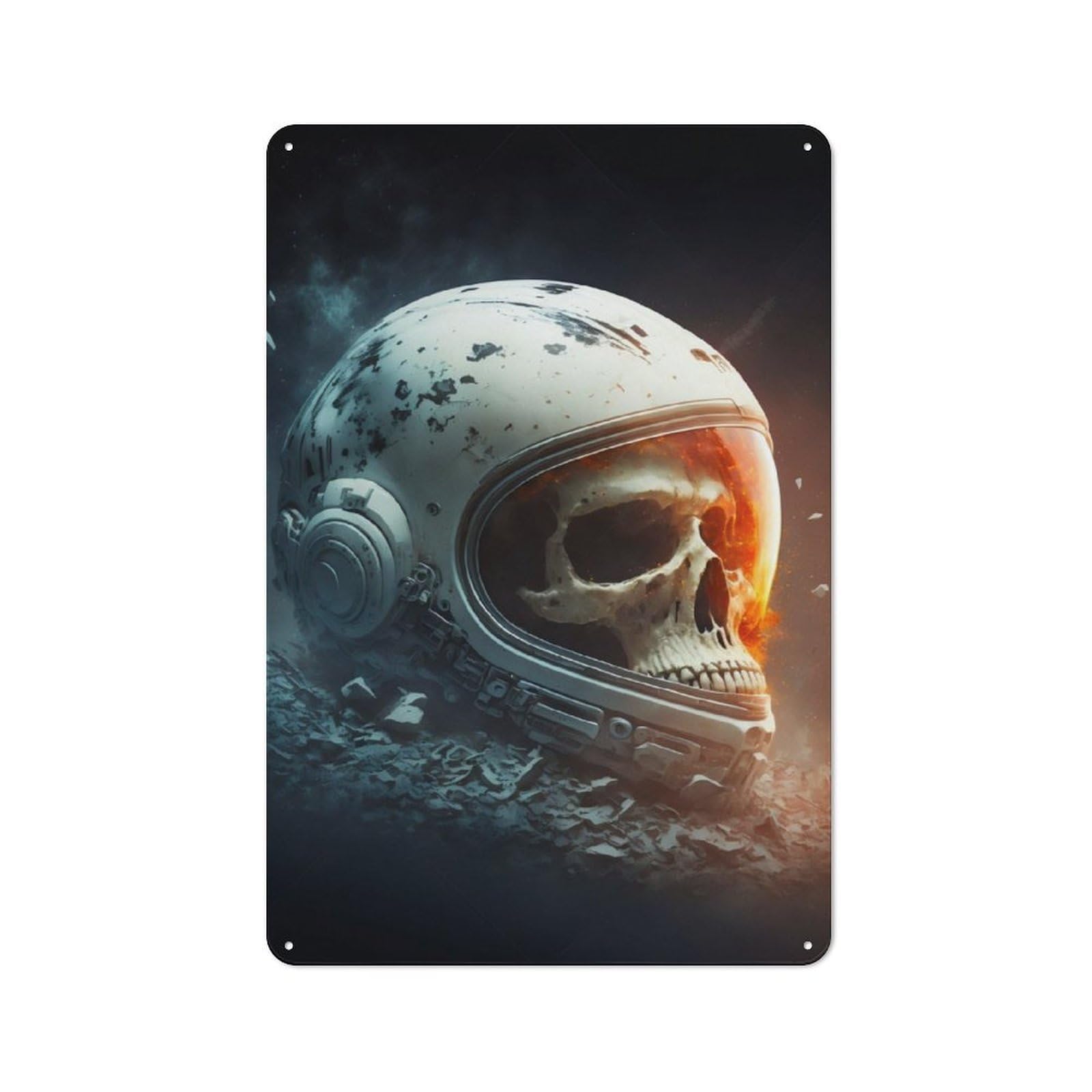 Junmoney Space Skull Metal Plaque 30X20cm With For Pub Or Café, Rustic Decor, For Garage, Workshop And Man Cave Decoration
