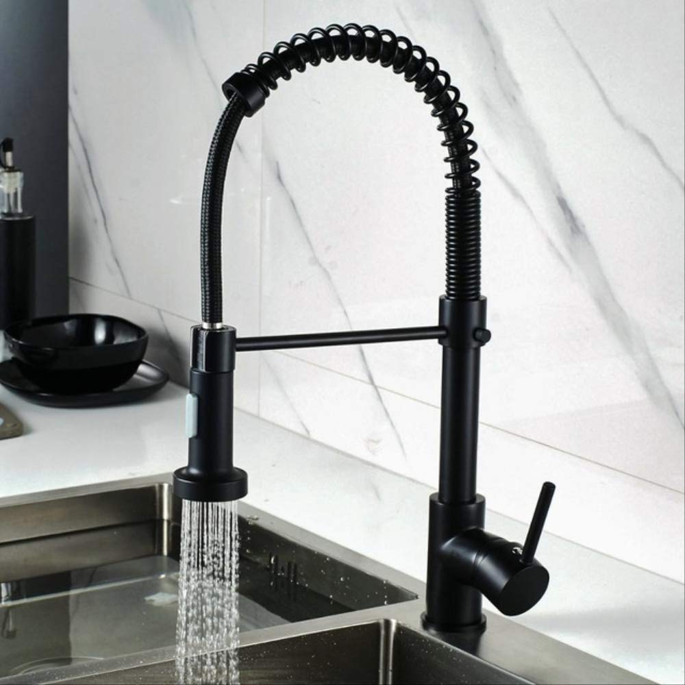 ZYCHSJXA Brass Black Kitchen Faucets Deck Mounted Mixers Taps 360 Degree Spring Flexible Sink Faucet Tap Hot Cold