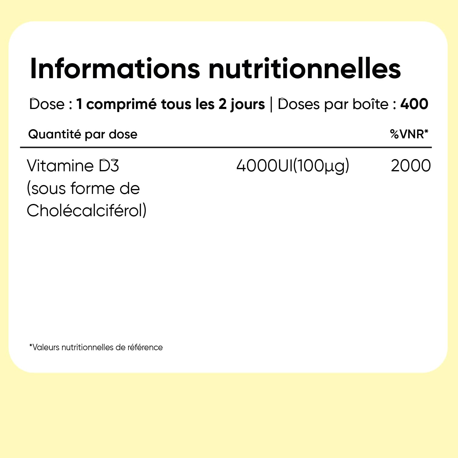 Vitamine D3 4000ui, 400 Micro Comprimés (pour +1 An), Vit D Cholécalciférol