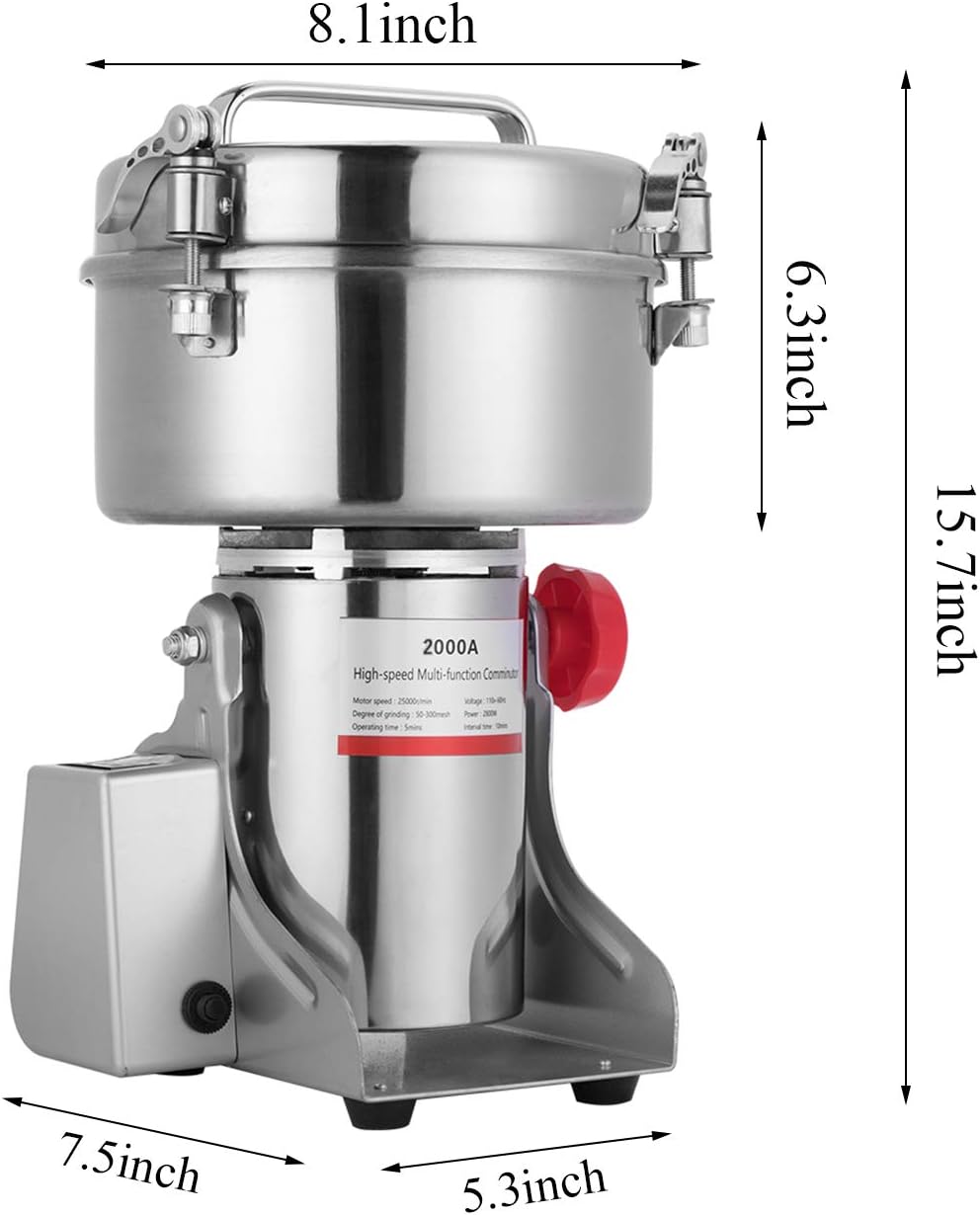 APWONE 2000gram Electric Grain Mills Grinder Powder LCD Digital Stainless Steel Ultra Grinder Machine for Kitchen Herb Spice Pepper Coffee Corn