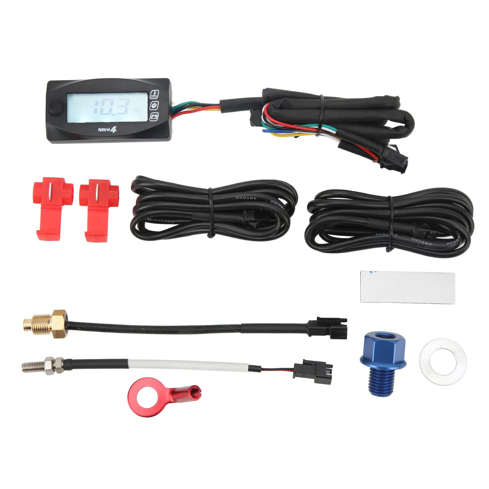 Acouto Termometro Digitale per Moto, Design 4 in 1, Display LCD, Portata 0120 ℃, Retroilluminazione Blu, Misurazione Accurata (M12*1.5)