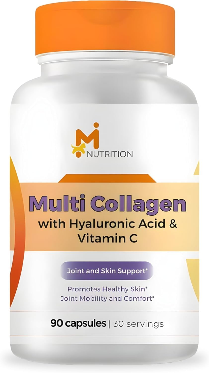 Multi Collagen Peptides Pills for Women Men - Hydrolyzed Collagen Supplement with Hyaluronic Acid Vitamin C - 90