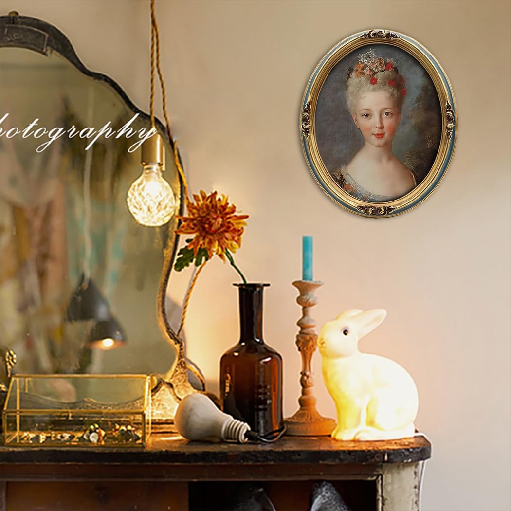 SYLVIA'S SHOP Oval Frame 8x10 Vintage Picture Frame Ornate Antique Navy Blue Photo Frame, for Tabletop and Wall Display, Retro Home Decor, Photo Gallery Art