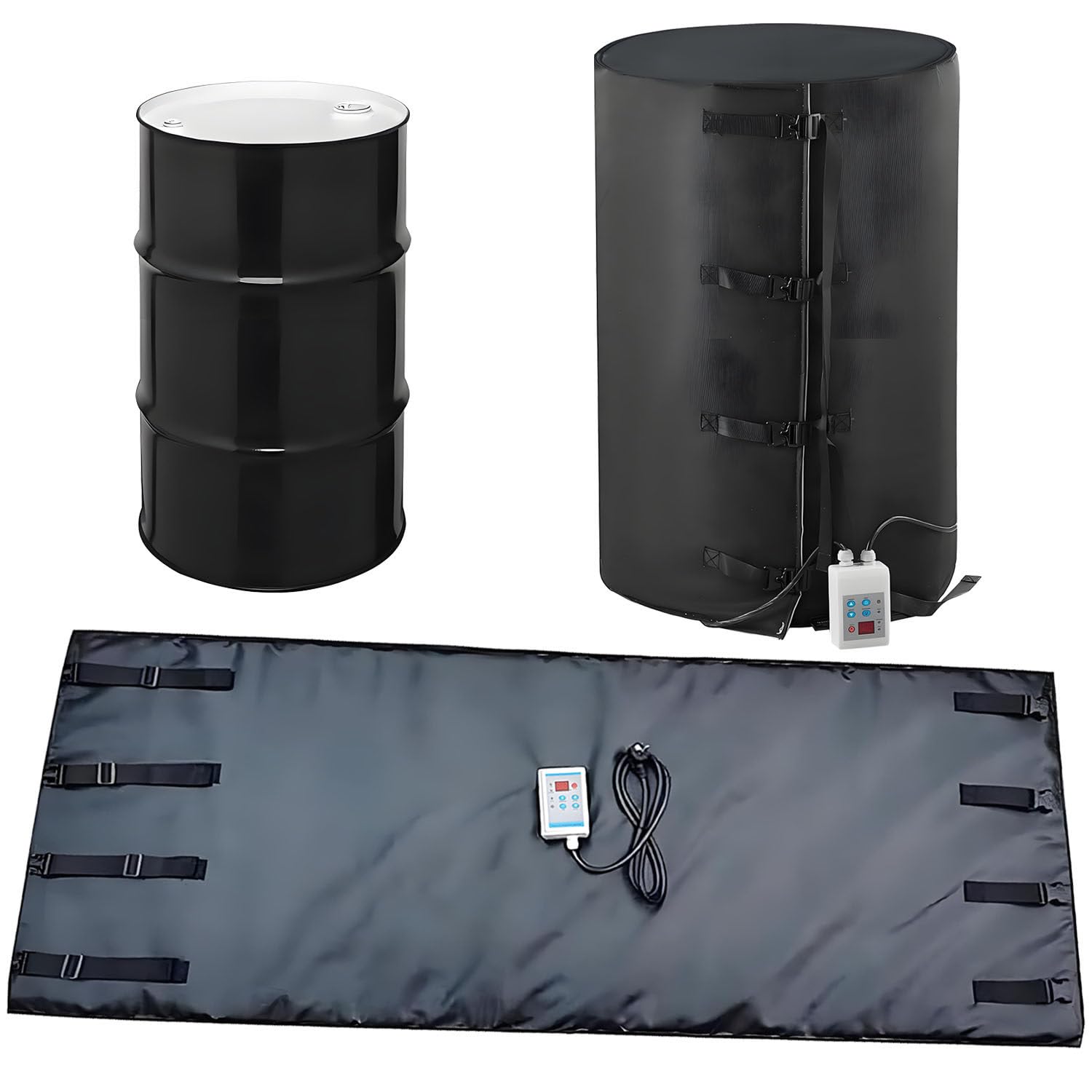 200L/1000L Insulated Drum Heating Blanket,for Oil Drums IBC Barrel Heater Adjustable Temp 0~120℃/0~150℃(Black,200L120°)