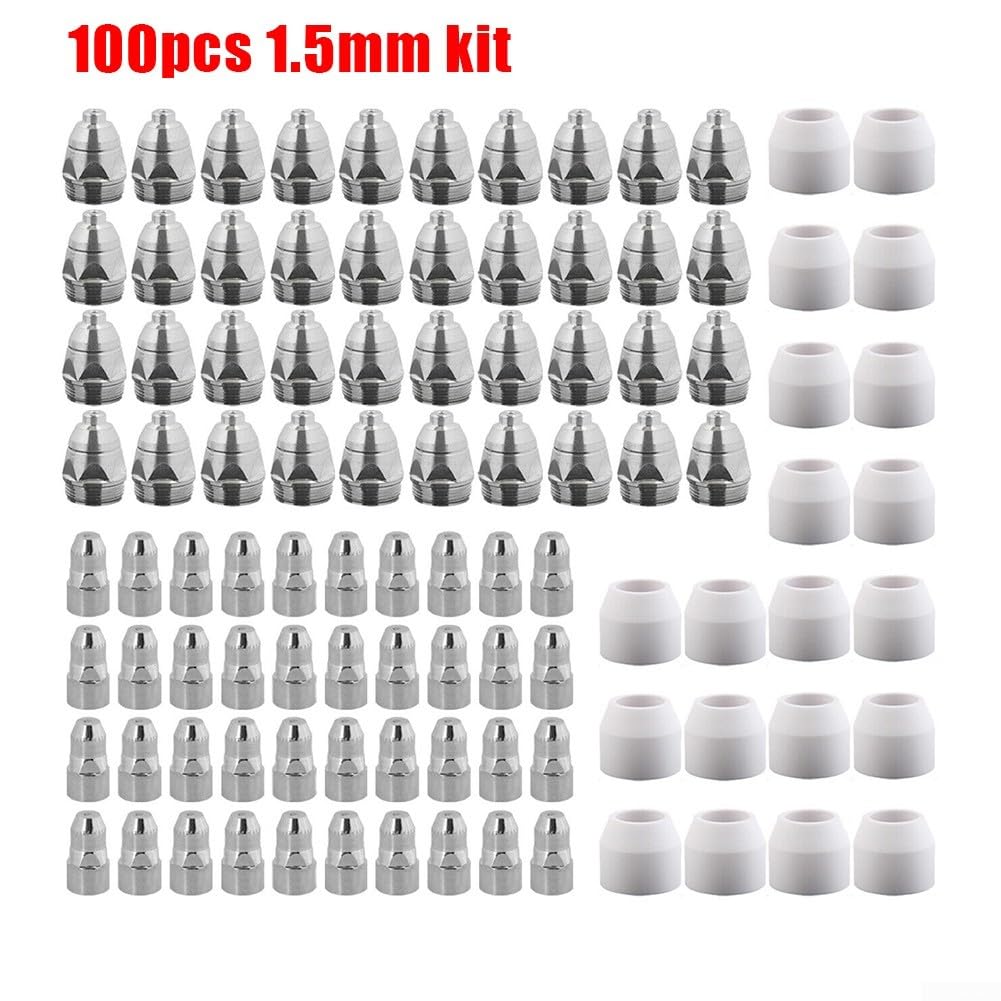Elektroden & Düsen Verbrauchsmaterial für Amico Power APC-70HF 70A Plasmaschneider, P-80 Brenner Zubehör, Kupfer Ersatzteile für optimale Schnittleistung (Größe wählbar)(100pcs 1.5mm Kit)