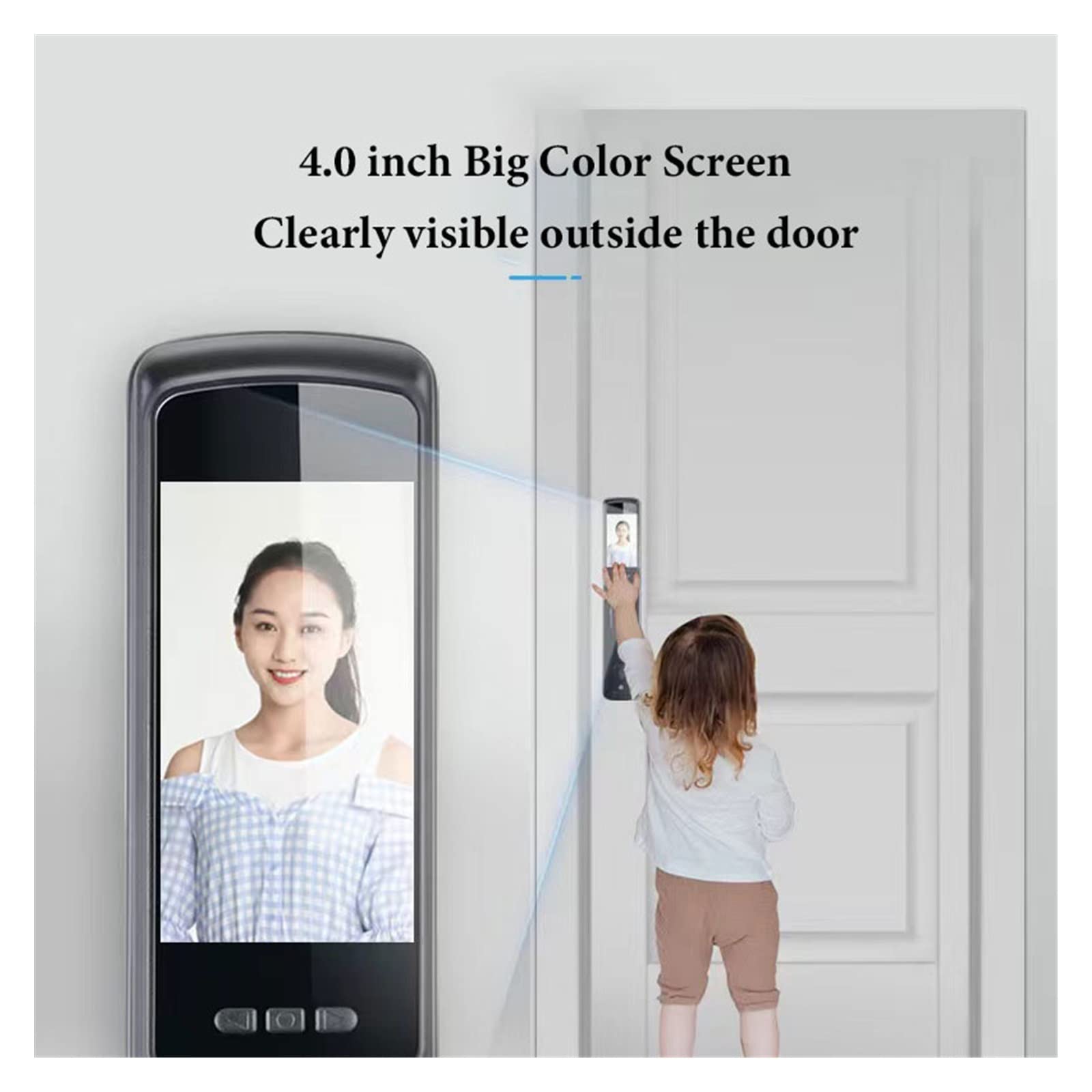 Serratura Smart, 3D Face Recognition Smart Door Lock Access Control 7 Metodo di sblocco for porte in legno da 40-70 mm Funziona bene al buio(1500W with control)