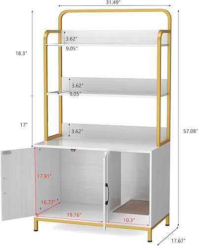 Miniatura 5 de EasyCom Mueble de caja de arena para gatos, mueble oculto para gatos con 3 estantes de almacenamiento, armario grande para gatos con almohadilla