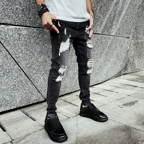 Men Slim Fit Destroyed Jeans Distressed Tapered Denim Pants Comfort Straight Streetwear Jean2