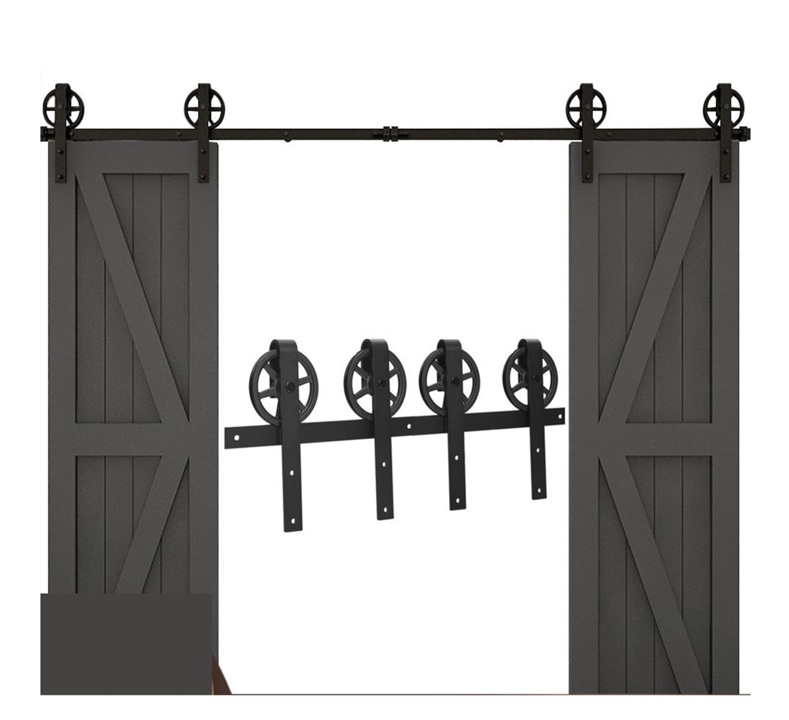 Strafbrg 1 Sliding Barn Door Hardware Kit Heavy Duty Smoothly And Quietly Easy To Install Fitn, Double Panel Big Wheel J Rollers Black,Smooth Gliding