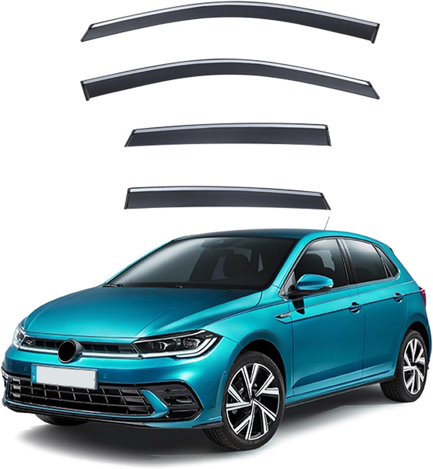 FengXH Window Deflectors for VW Polo Hatchback MK6-AW-BZ 2019-2025 - 4pc Smoke Tint, Waterproof, Noise Reducing.