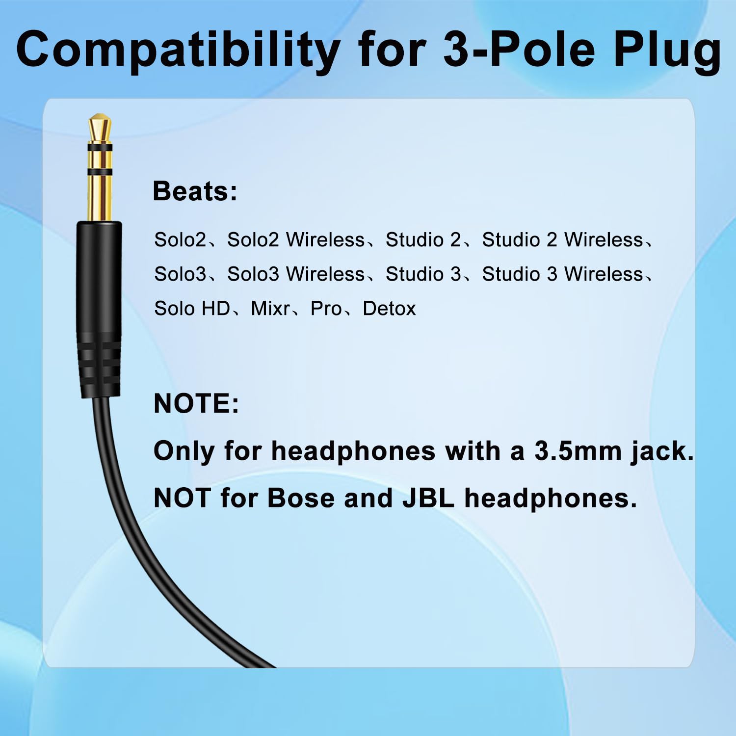 Replacement Audio Cable Beats Headphones Aux Cord, 3.5mm to 3.5mm Male Headset Wire Compatible with Beats Solo2 Solo3 Studio3 Wireless Pro Detox with in-line Mic and Volume Control