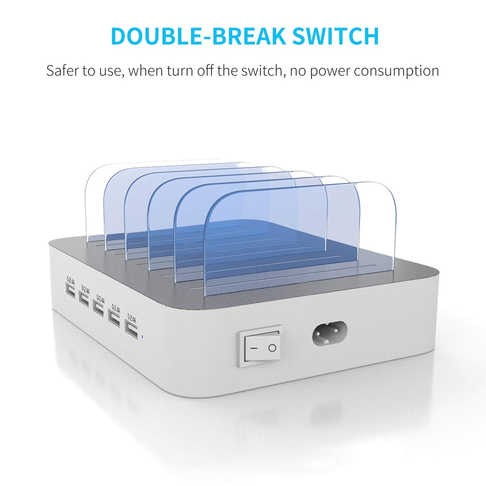 MSTJRY Charging Station for Multiple Devices : 5 Port Multi USB-A Charger Stations Multi-Device Organizer Charging Dock Designed for iPhone iPad Cell Phone Tablets (7 Short Cables Included)