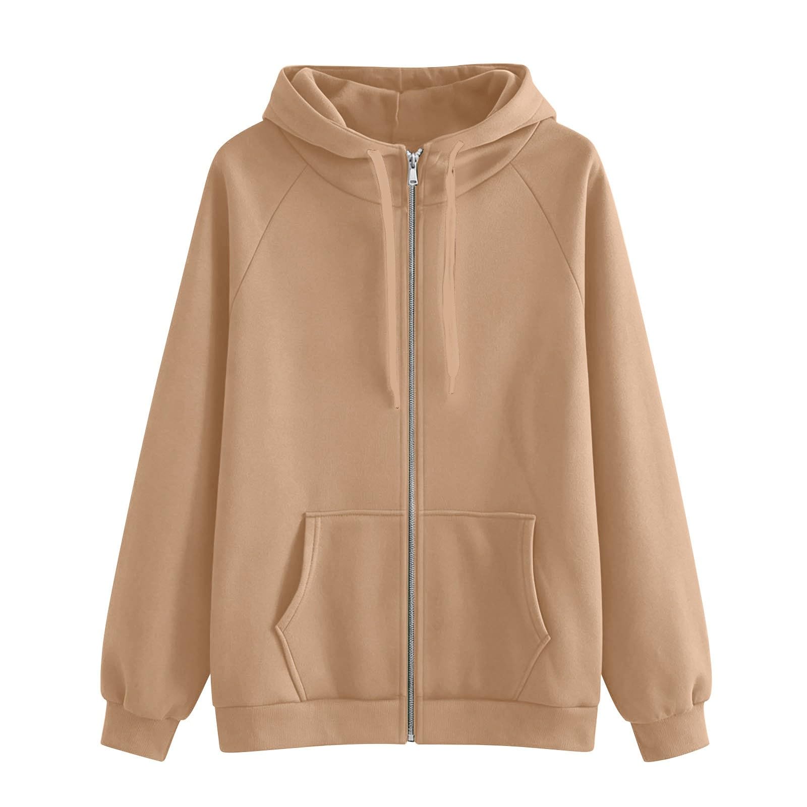 Felpa con cappuccio da donna con cerniera, felpa da donna di grandi dimensioni, con cappuccio a collo alto, vestibilità ampia, cardigan a maniche raglan, giacca sportiva, tinta unita, tasche