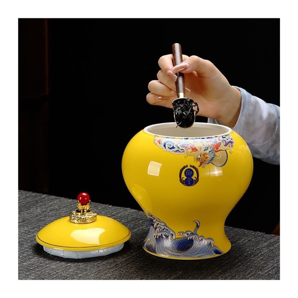 Puszka na herbatę, Luksusowy pojemnik do zamykania gospodarstwa domowego Czarna herbata Zielona Duży słoik przechowywania Wysokiej jakości ozdoby ceramiczne(L)